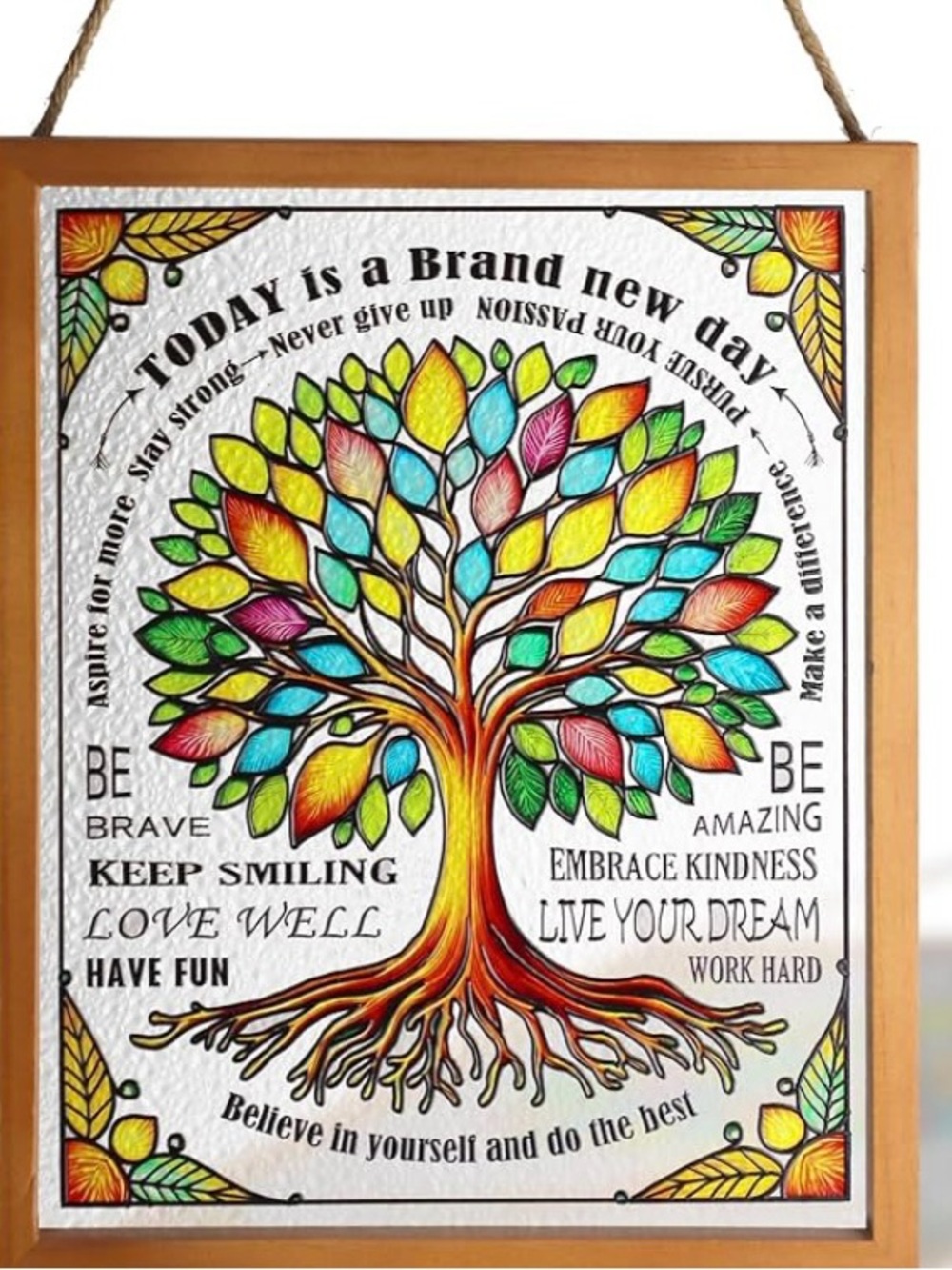 DASTOLL Stained Glass Tree of Life window hanging features inspirational quotes